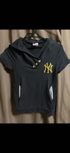 NY Yankees フード付きTシャツ 黒　LB-03
