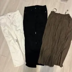 【レディース】UNIQLOホワイトパンツ・ブラウンスカート＆GUブラックパンツ
