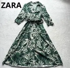 ZARA グリーン シャツロングワンピース サイズXS