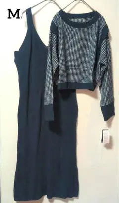 訳あり　ティールグリーン ニット セットアップ　M
