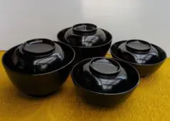 黒塗り四つ椀　飯碗と汁椀 各2個セットのサムネイル