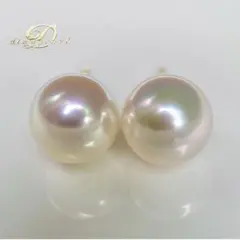 本真珠あこや真珠　グリーンピンク無調8.2㍉k18直結ピアス天女品質BL956