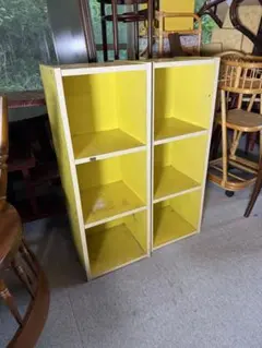 昭和レトロ 木製ラック 2個セット イエロー什器 オープン棚 インテリア収納