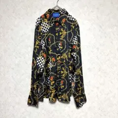 DISNEY 長袖シャツ ブラック ミッキー 総柄 S