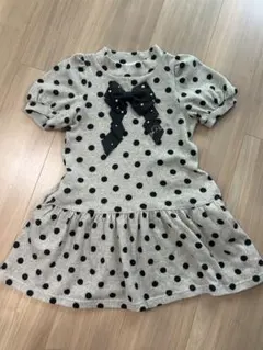 mezzopianoメゾピアノ　ドット柄　水玉模様リボン半袖ワンピース130cm