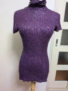 DONNA KARAN COLLECTION スパンコール 半袖ニット パープル
