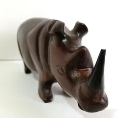 サイの置物 木彫り 木製 オブジェ インテリア アフリカ風 木工芸 動物のサムネイル