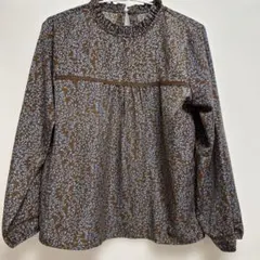 花柄フリルネック長袖ブラウス M