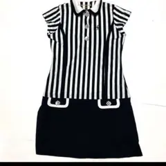 ルコックスポルティフゴルフ　半袖ワンピース　ストライプ　白／黒　サイズL