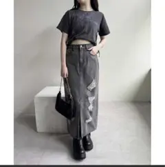 one after another NICE CLAUP ダメージデニムスカート