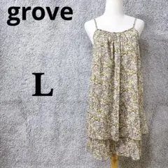 5147 グローブ キャミソール チュニック L ベージュ 花柄 ティアード