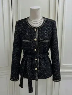 【新品】高級 ツイードジャケット 黒 金ボタン ベルト付 セレモニー 入学式