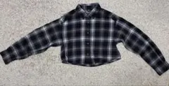 黒 グレー チェック柄 クロップドシャツ　 フランネルショートシャツ GU