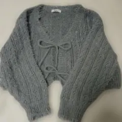 earth フェザーラメフロントリボンニットカーディガン