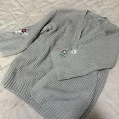 【神戸レタス】ニットカーディガン　毛玉あり　花柄　刺繍　ベージュ