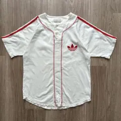 希少 adidas デサント期 ビッグトレフォイル ベースボールシャツ 日本製