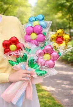 フラワーバルーン 5個セット バルーンブーケ ラッピング付き