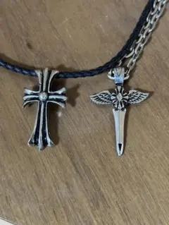 クロスと天使のデザイン ネックレスセット 2点セット