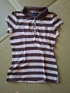 the gap ブラウン/ベージュ ストライプ 半袖ポロシャツ M