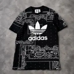 adidas アディダス ペイズリー柄 半袖 Tシャツ トレフォイル M 黒