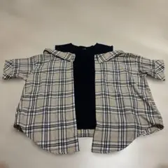 GORG チェック柄 半袖シャツ ネイビー ベージュ