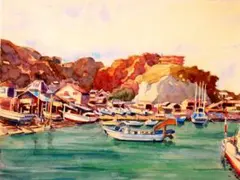 港の風景 水彩画 額装済み F6号サイズ - メルカリ