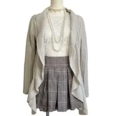 フリル付き　ロングカーディガン レイヤードコーデ リブニット　フェアリーグランジ