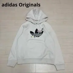 adidas Originals フラワー刺繍パーカー 裏起毛 M ホワイト