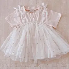 プティマイン　チュール　ドッキング　tシャツ　90 ピンク　女の子　半袖　ドット