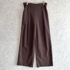 GU ジーユー ベルトタック ストレートワイドパンツ ブラウン M ハイウエスト