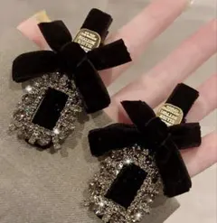 P*o様 リボン付きストーンヘアピンバレッタ2個セット