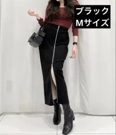 GU フロントジップナローロングスカート ブラック M