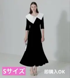 Leja アシンメトリービッグカラーベロアマーメイドワンピースドレス