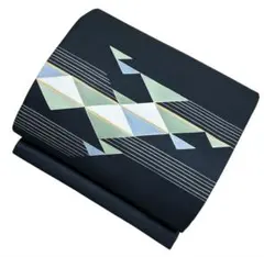 ユ151美品名古屋帯 幾何学 正絹 着物帯　仕立て上り