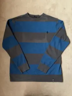 Volcom 青・グレー ストライプ 長袖カットソー M