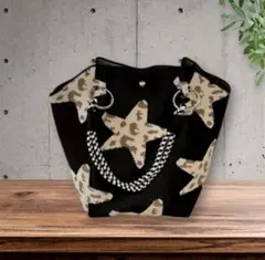 新品未使用　ニットハンドバッグ　レオパード×スター　ブラック