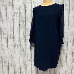 【美品】snidel スナイデル 紺 ネイビー 膝丈 ワンピース 袖シースルー