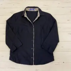 バーバリーブルーレーベル ノバチェック ブラウス 七分袖 38 ブラック