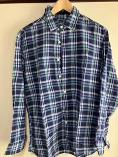 a*r様 ネイビーと緑のチェック柄長袖シャツ　ユニクロ