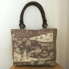 大島紬リメイク＊手作りおしゃれ日傘とお揃い巾着トート＊黒地花柄