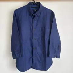 COMME CA COMMUNE ネイビー 七分袖丈麻混シャツ Sのサムネイル
