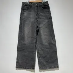 デイジー ワイドデニムパンツ ブラック ウォッシュ加工 Y2K カジュアル XL