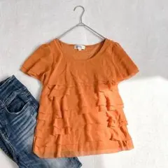t123【ミッシェルクラン】ティアード半袖ブラウス　コットン　オレンジのサムネイル