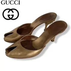 ■ GUCCI グッチ ゴールド スタッズ オープントゥ ミュール ハイヒールのサムネイル