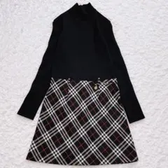 ブルーレーベル ドッキング ニットワンピース チェック 38 M ハイネック