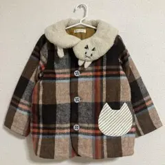 Baby cheer ボアねこ衿チェックコート ブラウン 110