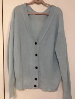 spick&spanライトブルー ワッフル編み 長袖カーディガン