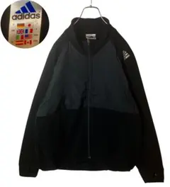 adidasシンプルブラックナイロン×フリースブルゾン刺繍ロゴゆったりサイズ