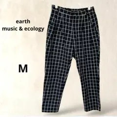 earth アース　テーパードパンツ　チェック柄　M　ブラック系　ウエストゴムのサムネイル
