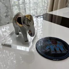 陶器の象の置物ヴィンテージとコースターセット